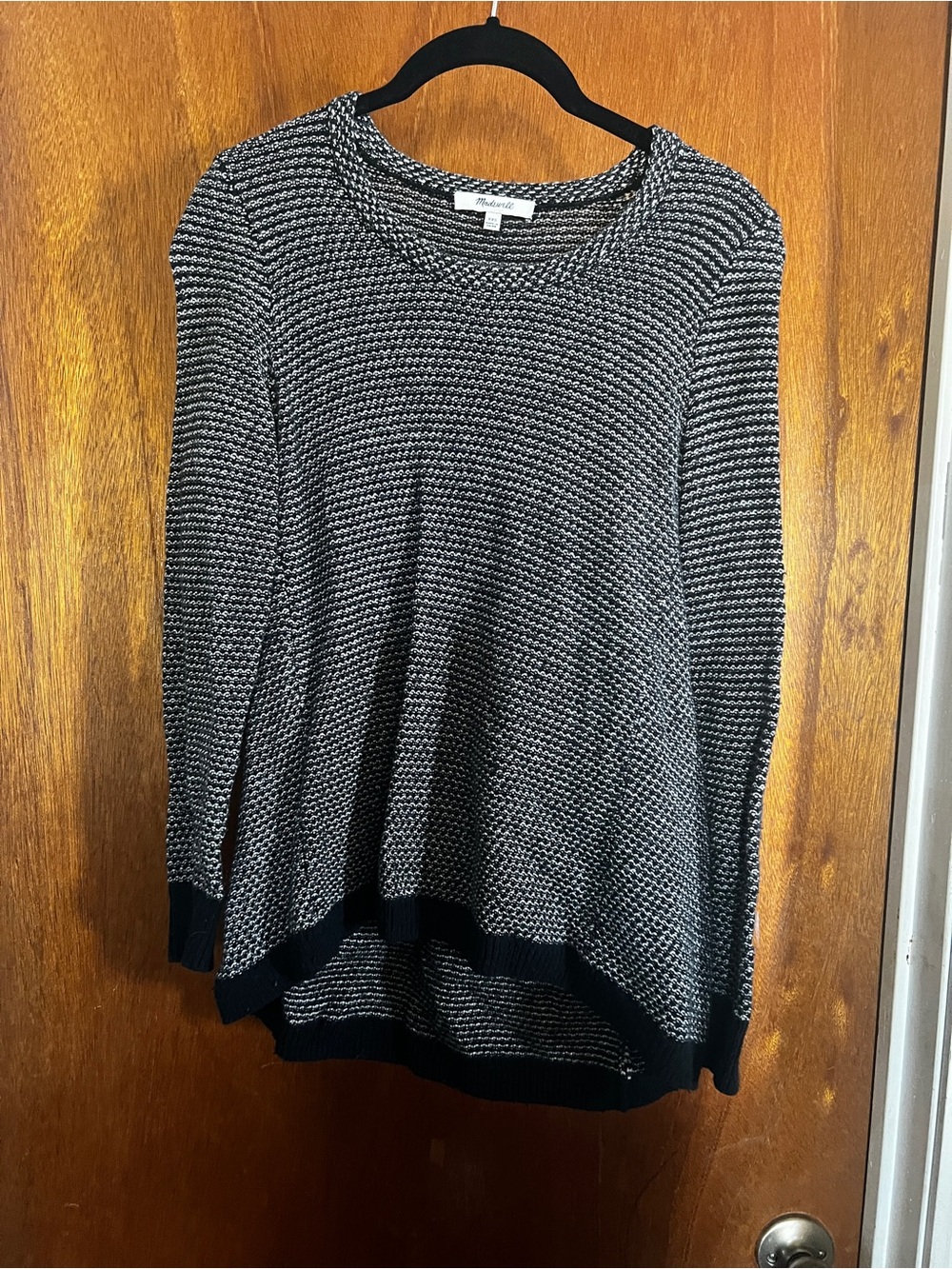 Madewell Black and White Textured Crewneck Sweater
